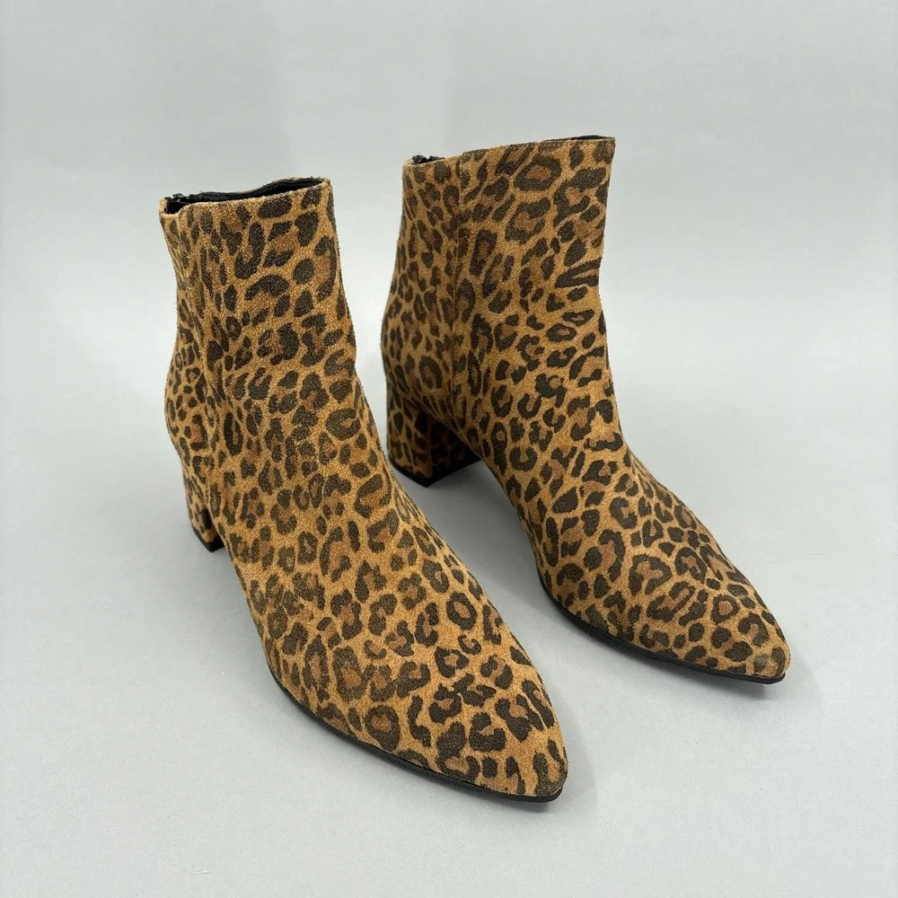 Cordani Boots 8.5 39 Queenie Brown Leopard Suede Ankle Booties Block Heel Italy